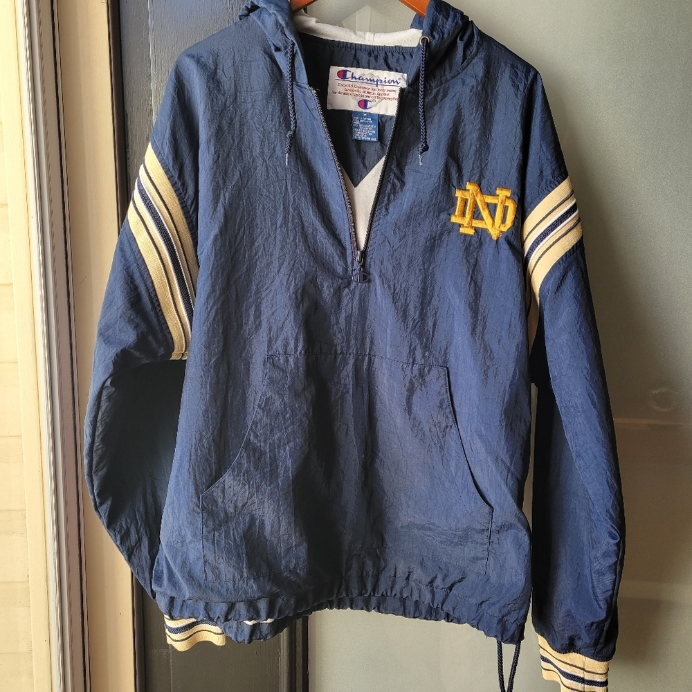 Vintage Champion Notre Dame Fighting Irish Windbreaker M Blue Gold Team Logo - Picture 10 of 12
